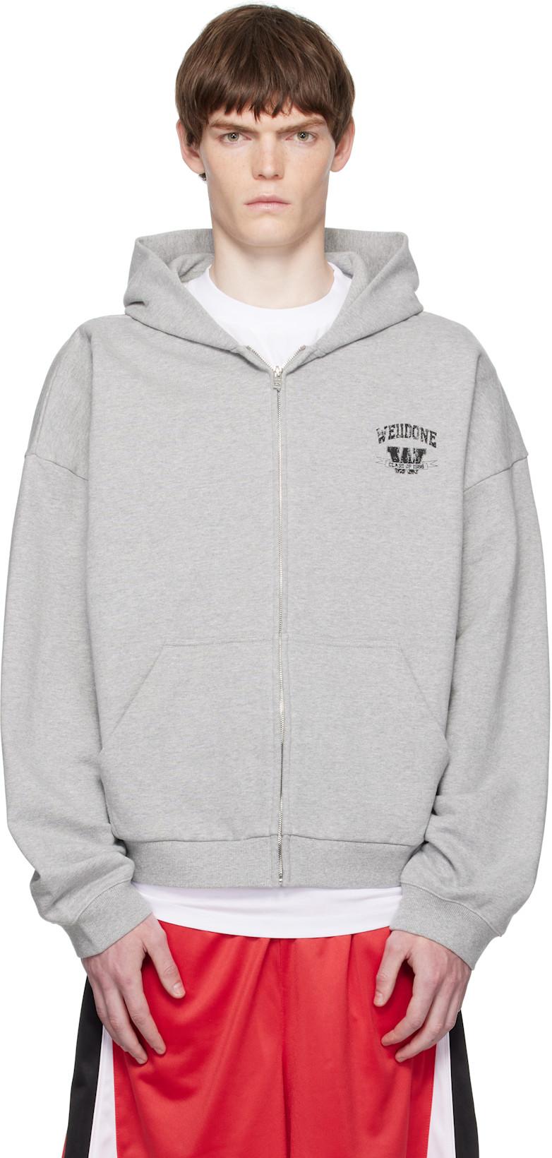 Gray College Zip-Up Hoodie by WE11DONE Gray College Zip-Up Hoodie by WE11DONE