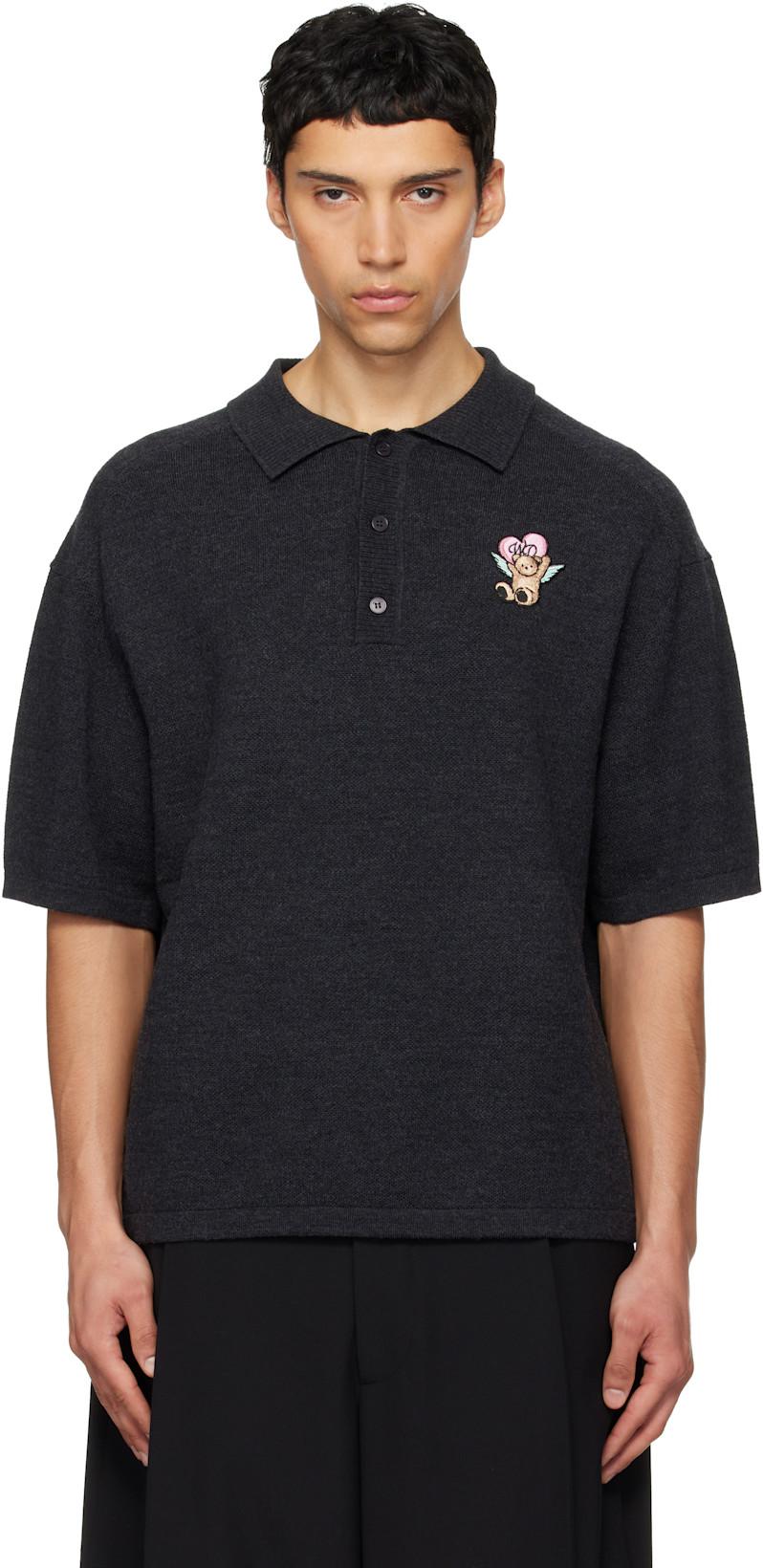 Gray Patch Detailed Knit Polo by WE11DONE