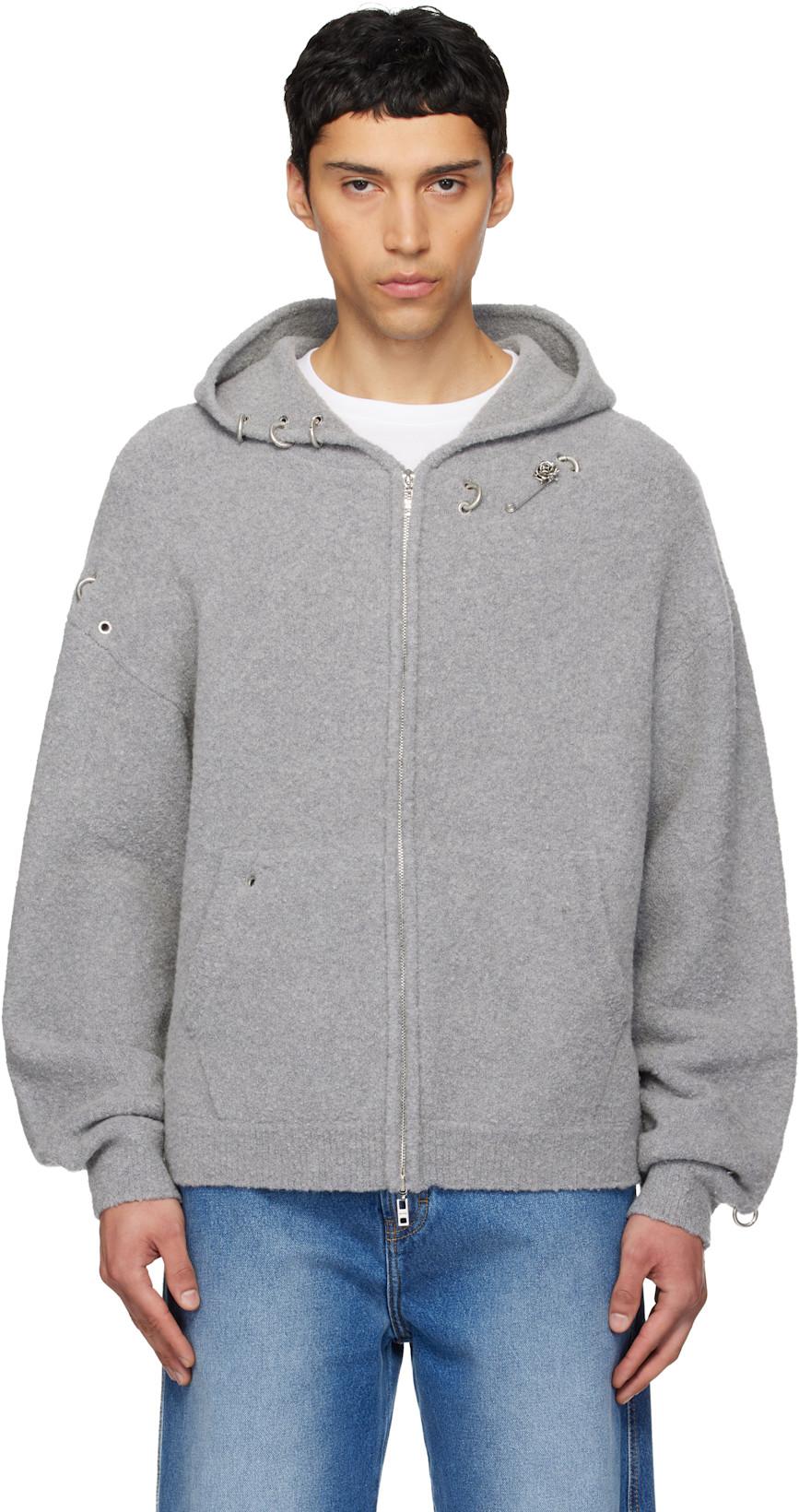 Gray Rose Thorns Oversized Zip-Up Hoodie by WE11DONE