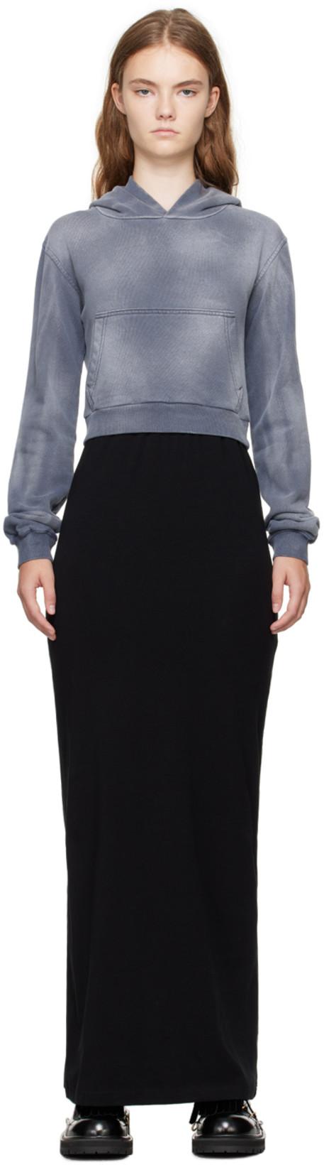 Gray & Black Layered Hoodie Maxi Dress by WE11DONE
