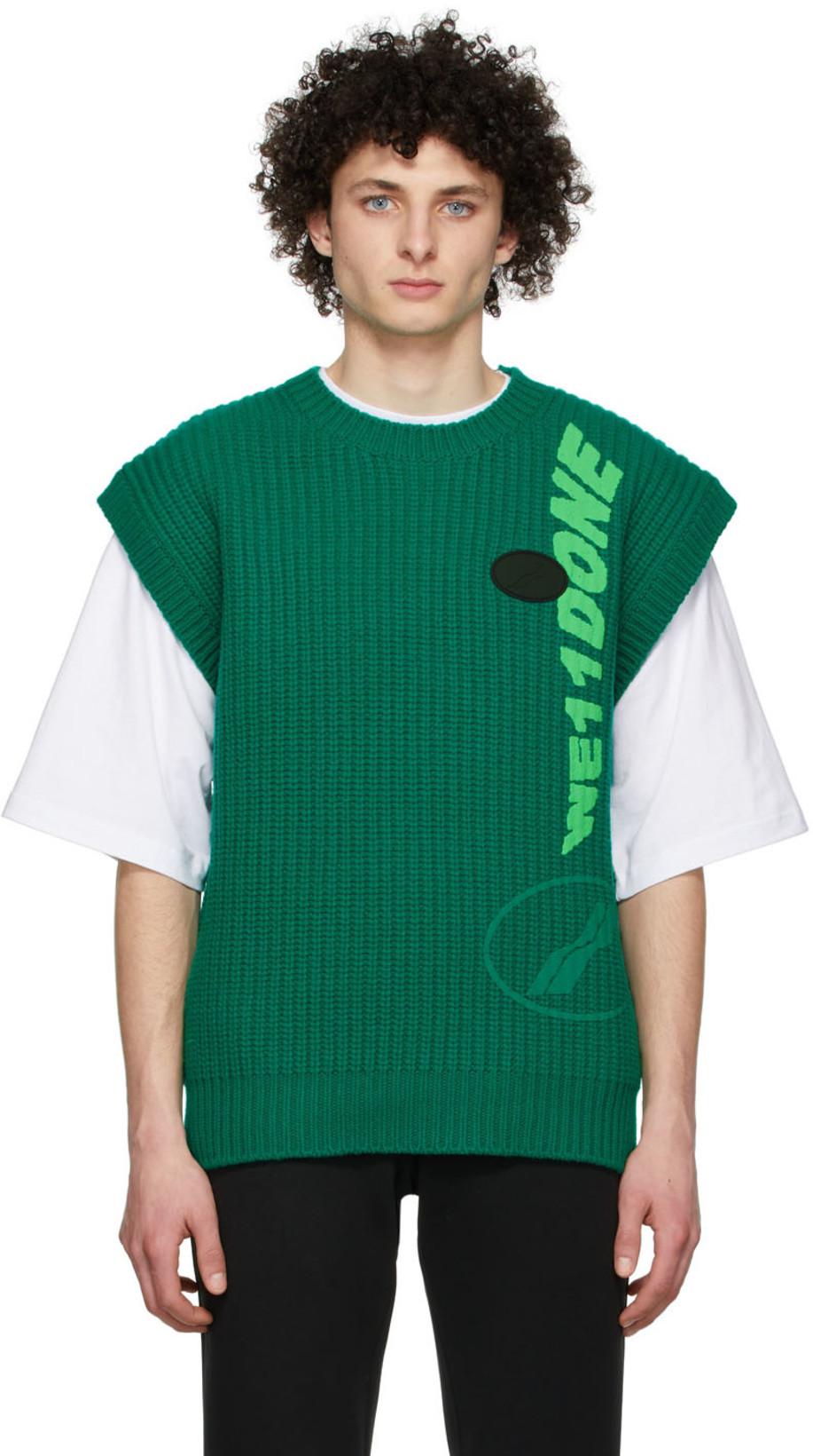 Green Multi Logo Square Knit Vest by WE11DONE