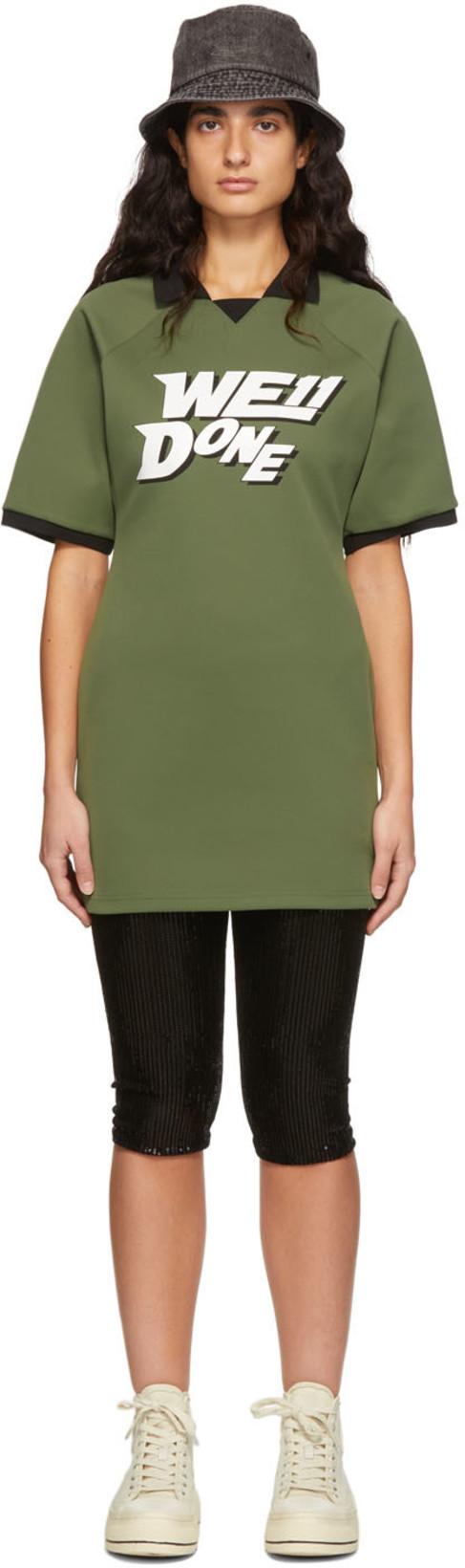 Green Polyester Raglan Mini Dress by WE11DONE
