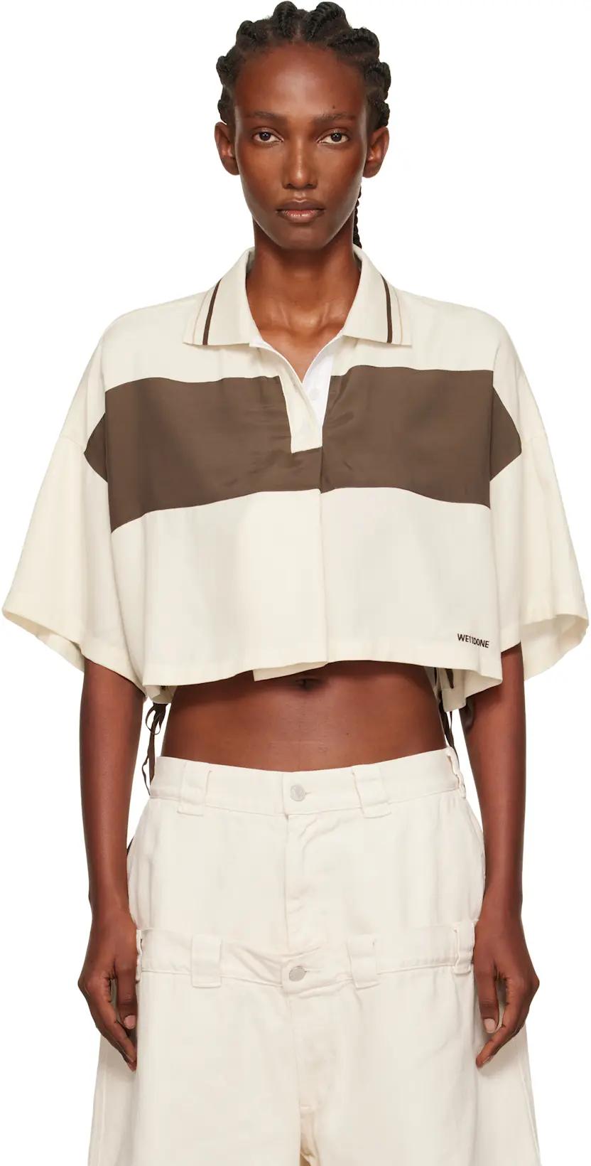 Off-White & Brown Cropped Side Ribbon Polo by WE11DONE
