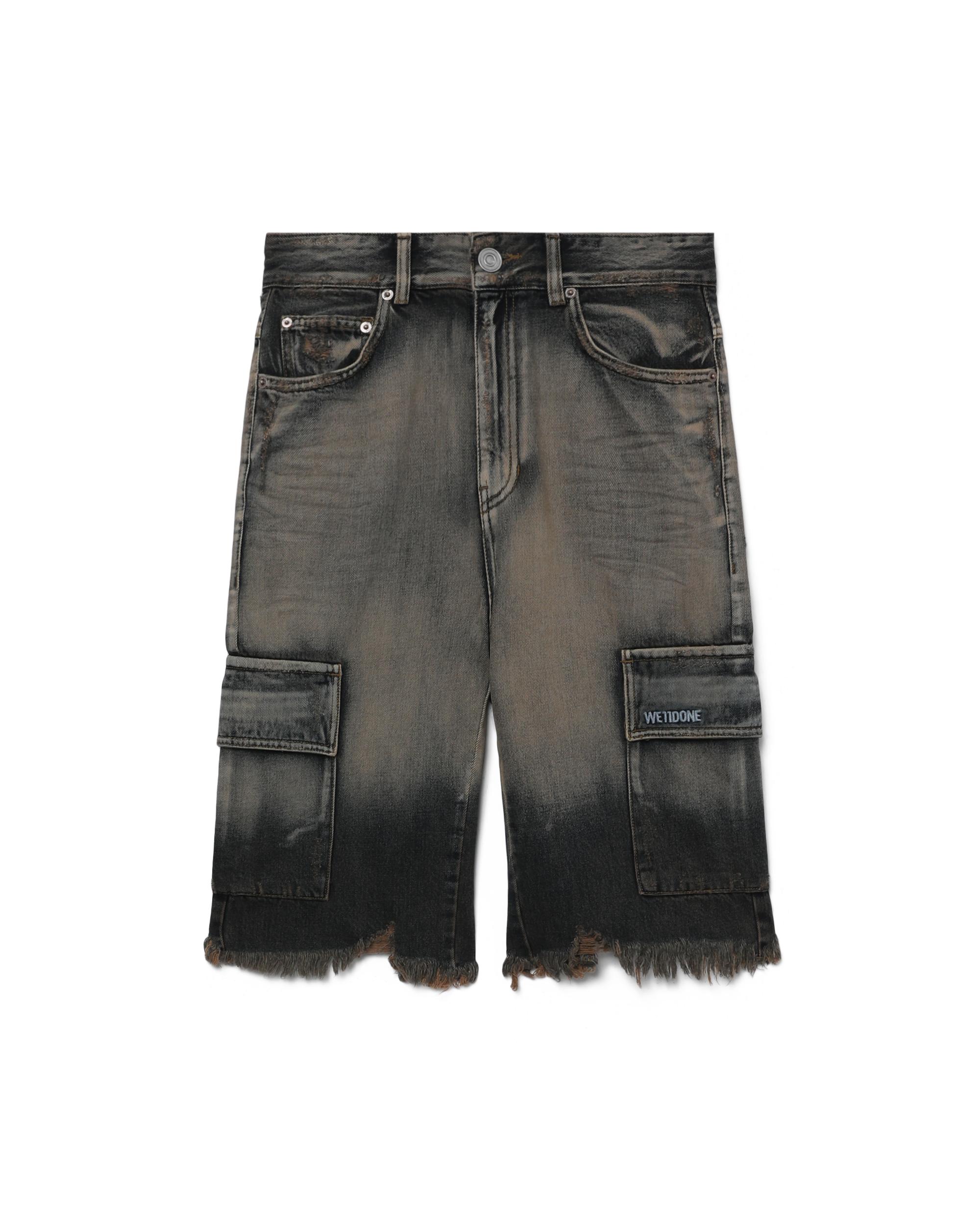 Raw edge denim cargo shorts by WE11DONE