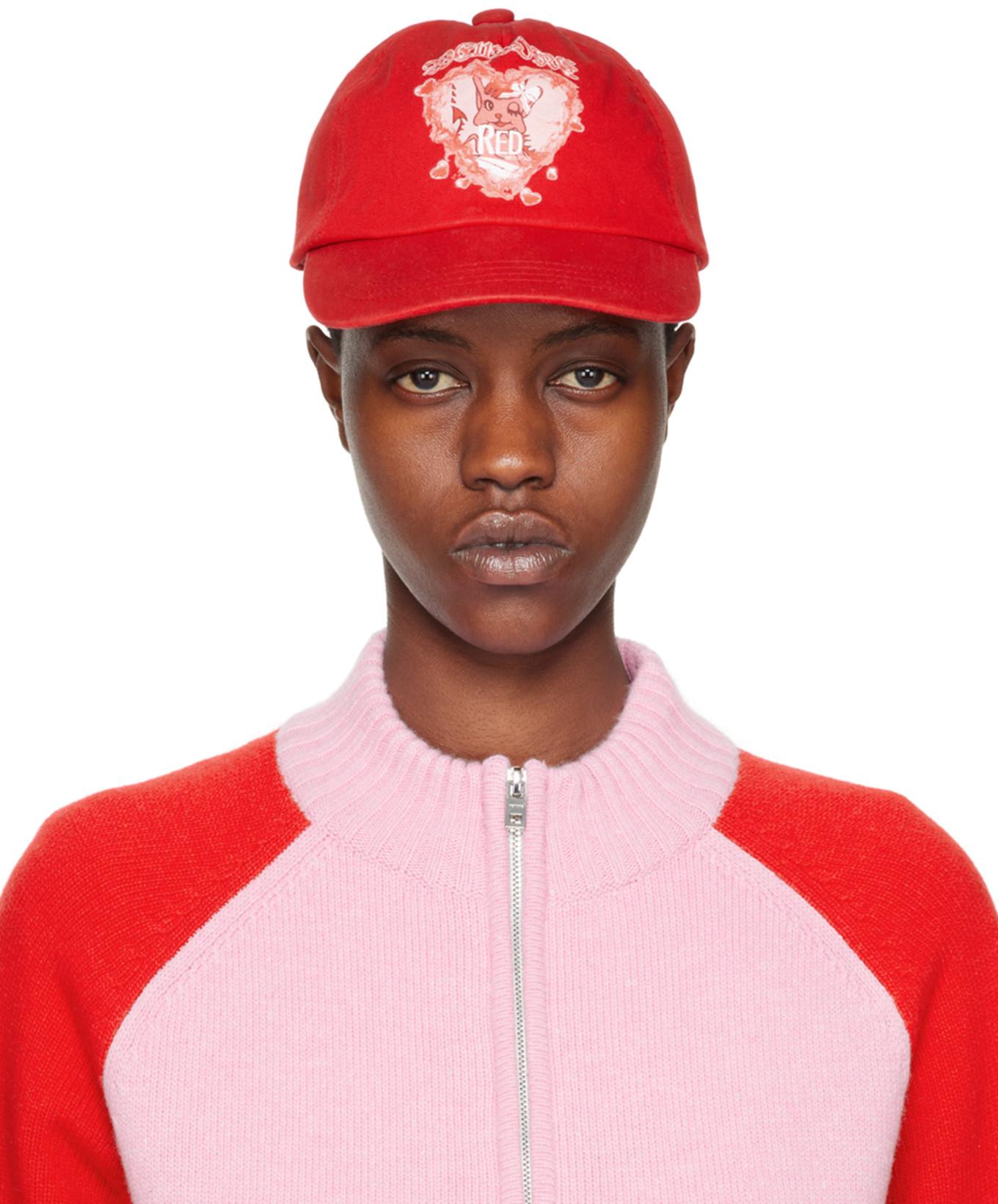 Red Character Print Cap by WE11DONE