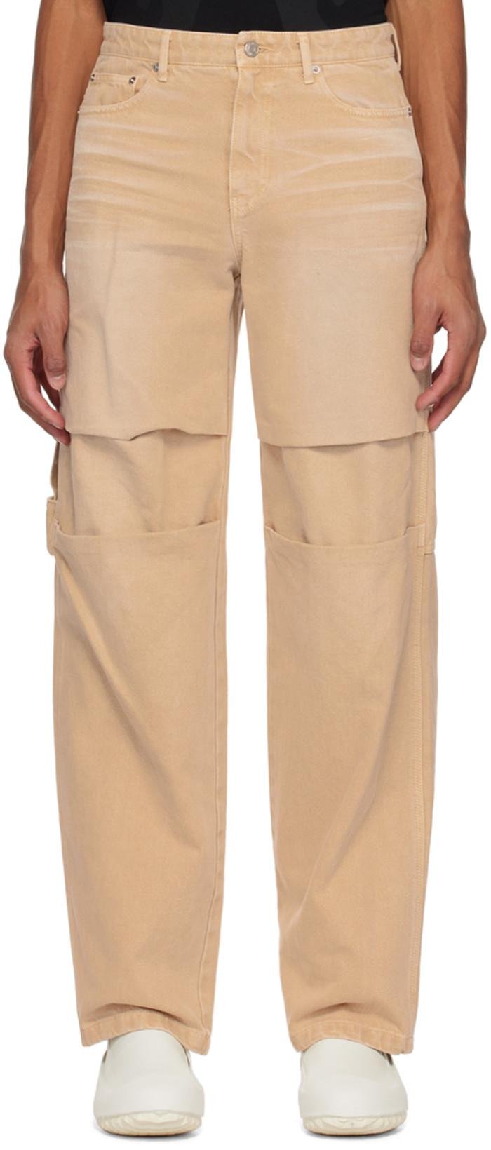 Tan Wide-Leg Denim Trousers by WE11DONE | jellibeans