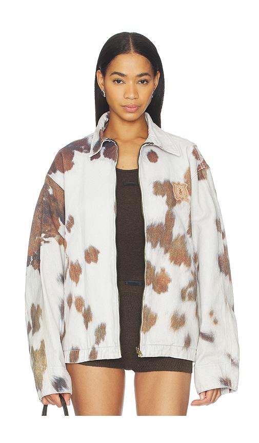 WE11DONE Cowhide Print Work Jacket in Light Grey by WE11DONE