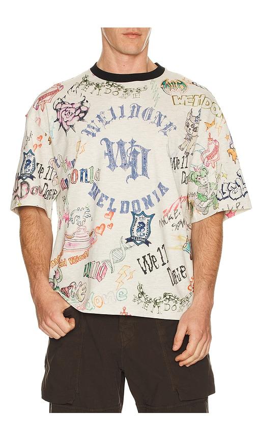 WE11DONE Doodle Printed T-Shirt in White by WE11DONE