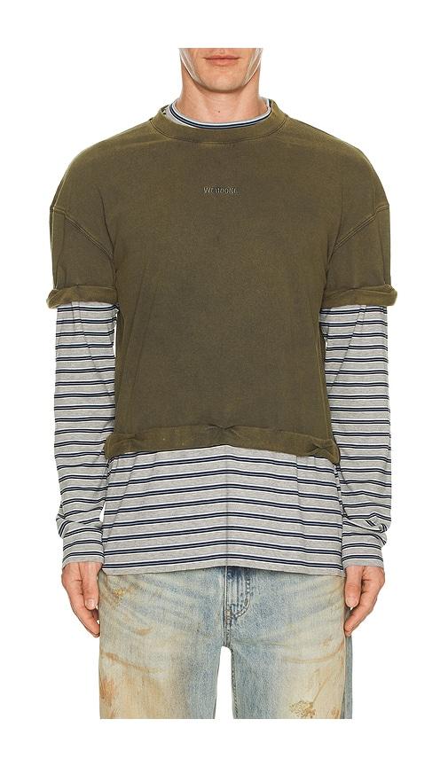 WE11DONE Layered Striped T-Shirt in Green by WE11DONE
