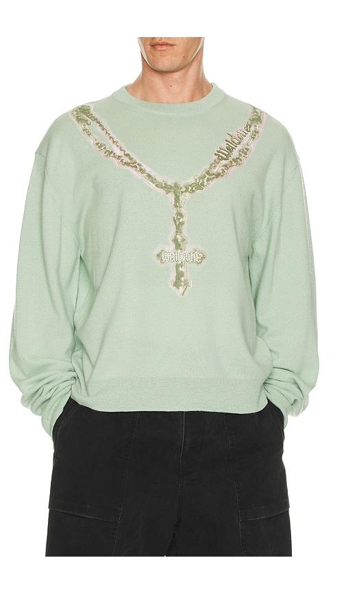 WE11DONE Pearl Logo Necklace Print Pullover in Mint by WE11DONE