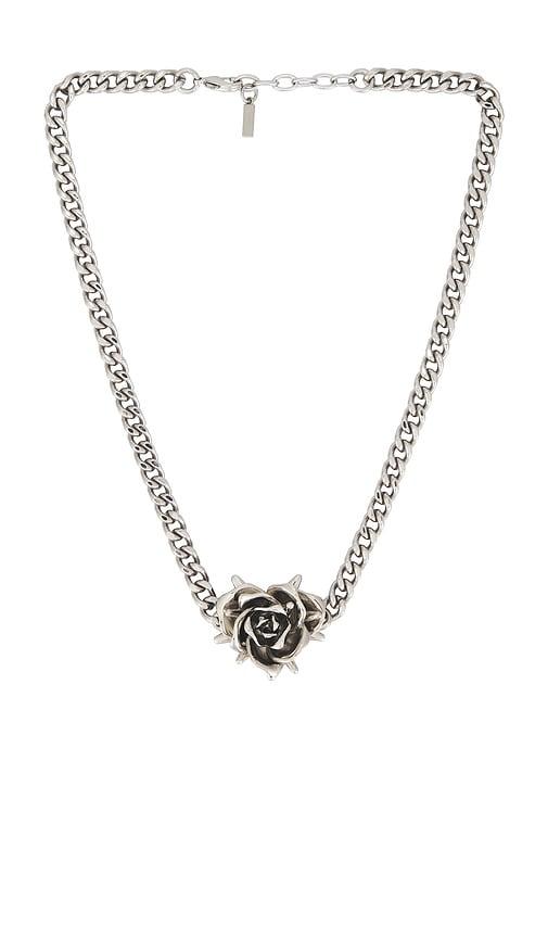 WE11DONE Spiky Rose Necklace in Metallic Silver by WE11DONE