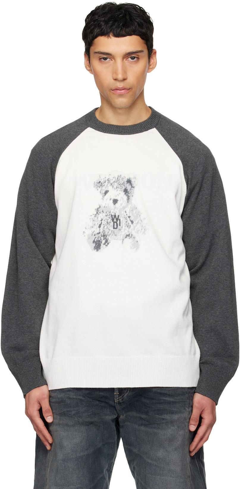 White & Gray Teddy Raglan Sweater by WE11DONE