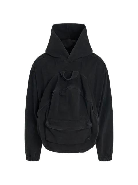 backpack-detail denim hoodie by WE11DONE