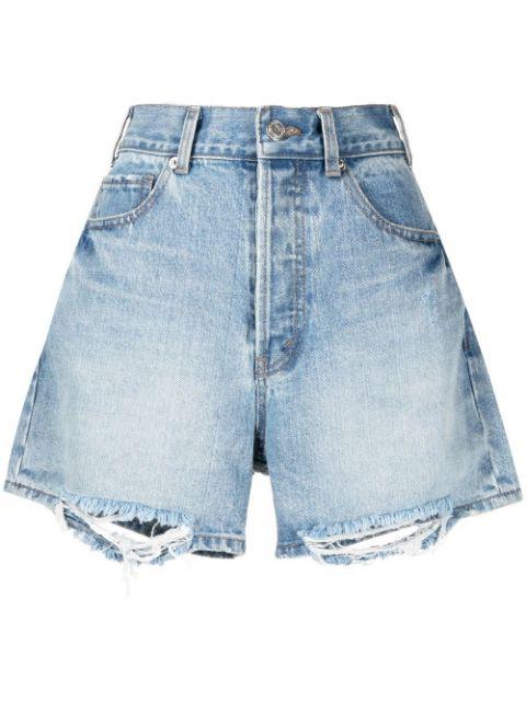 light-wash ripped denim-shorts by WE11DONE