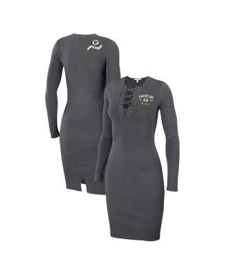 Women's Charcoal Green Bay Packers Lace Up Long Sleeve Dress by WEAR BY ERIN ANDREWS