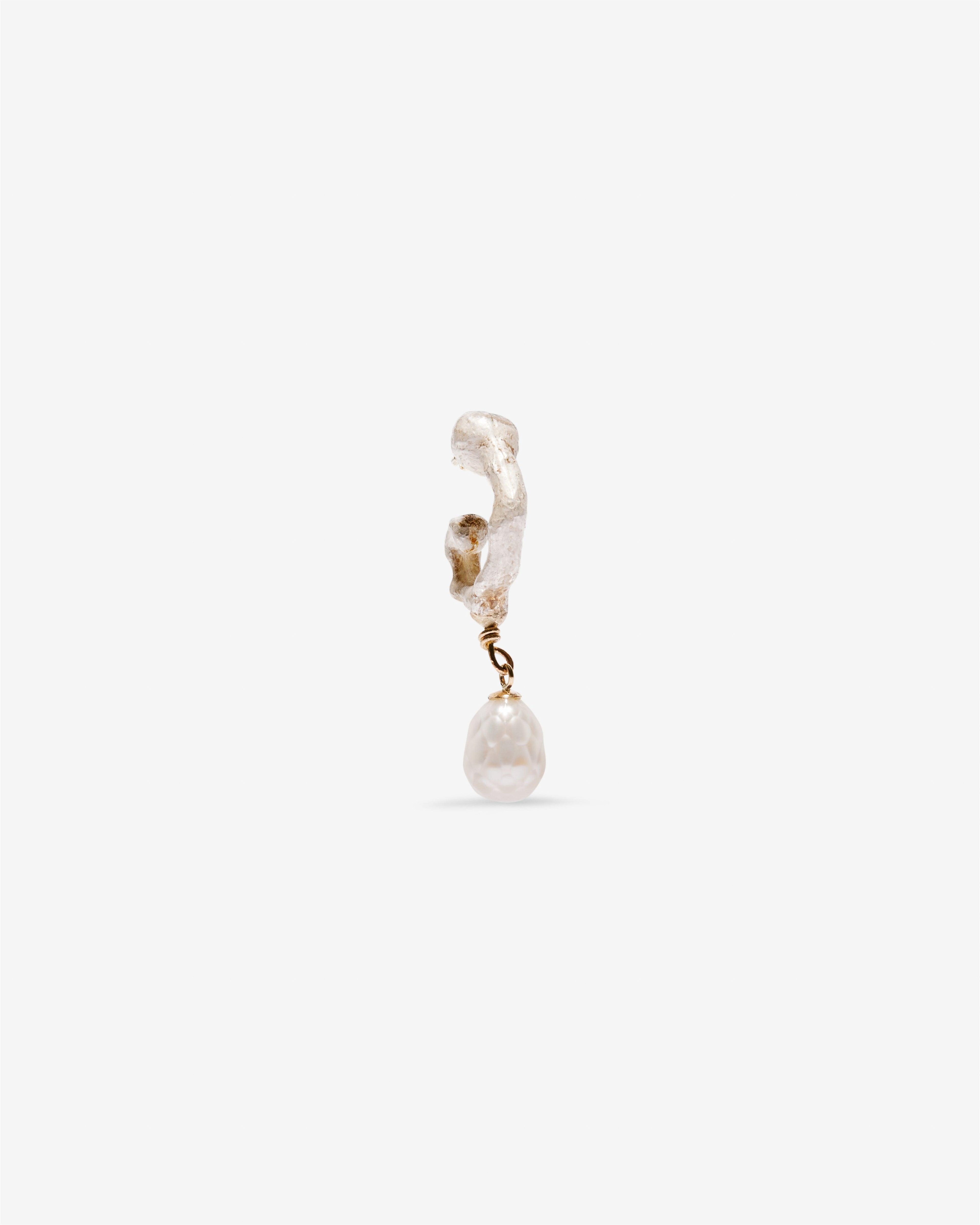 Weinan Pan - Bone Earring Dangling Pearl - (Silver/Gold) by WEINAN PAN