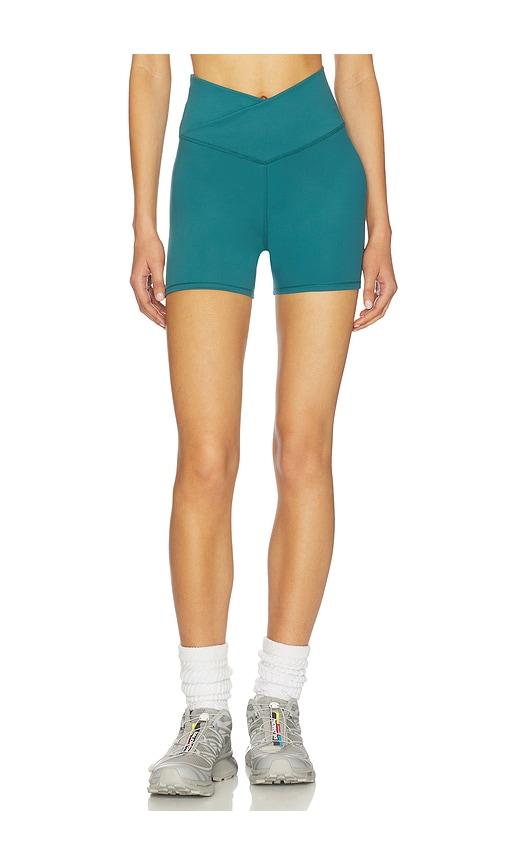WellBeing + BeingWell FlowWell Callista Crossover 4 Inch Short in Teal by WELLBEING + BEINGWELL