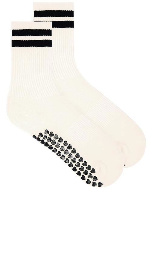 WellBeing + BeingWell Striped Tube Grip Sock in Cream by WELLBEING + BEINGWELL