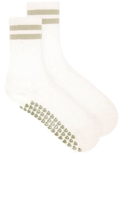 WellBeing + BeingWell Striped Tube Grip Sock in Cream by WELLBEING + BEINGWELL