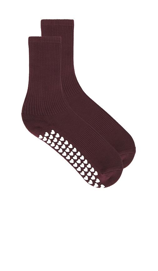 WellBeing + BeingWell Tube Grip Sock in Burgundy by WELLBEING + BEINGWELL