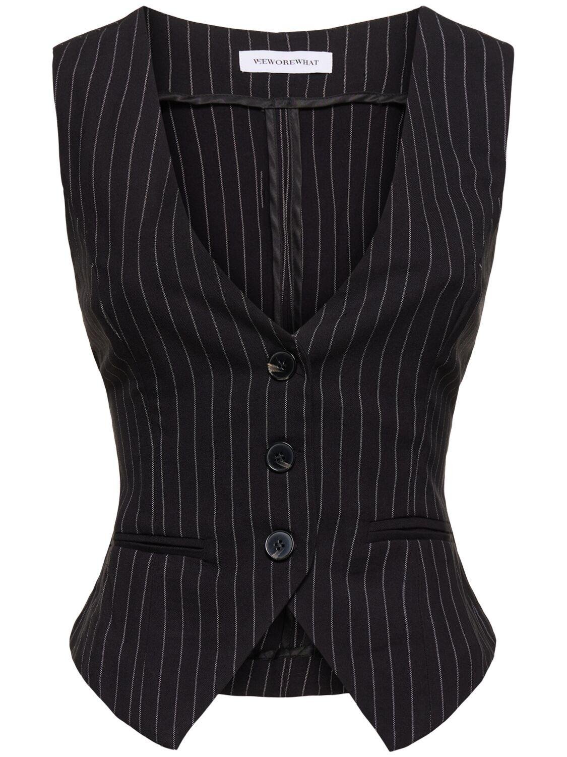Pinstriped Tailored Twill Vest by WEWOREWHAT