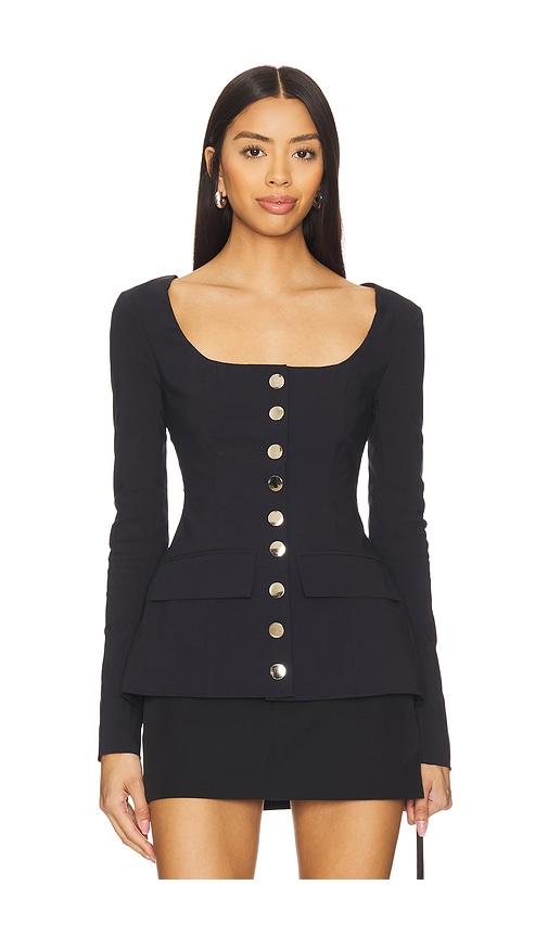 WeWoreWhat Boatneck Peplum Blazer in Black by WEWOREWHAT