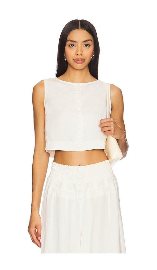 WeWoreWhat Boxy Linen Boatneck Top in Ivory by WEWOREWHAT