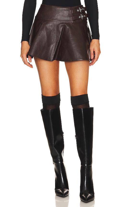 WeWoreWhat Faux Leather Buckle Mini Skort in Brown by WEWOREWHAT