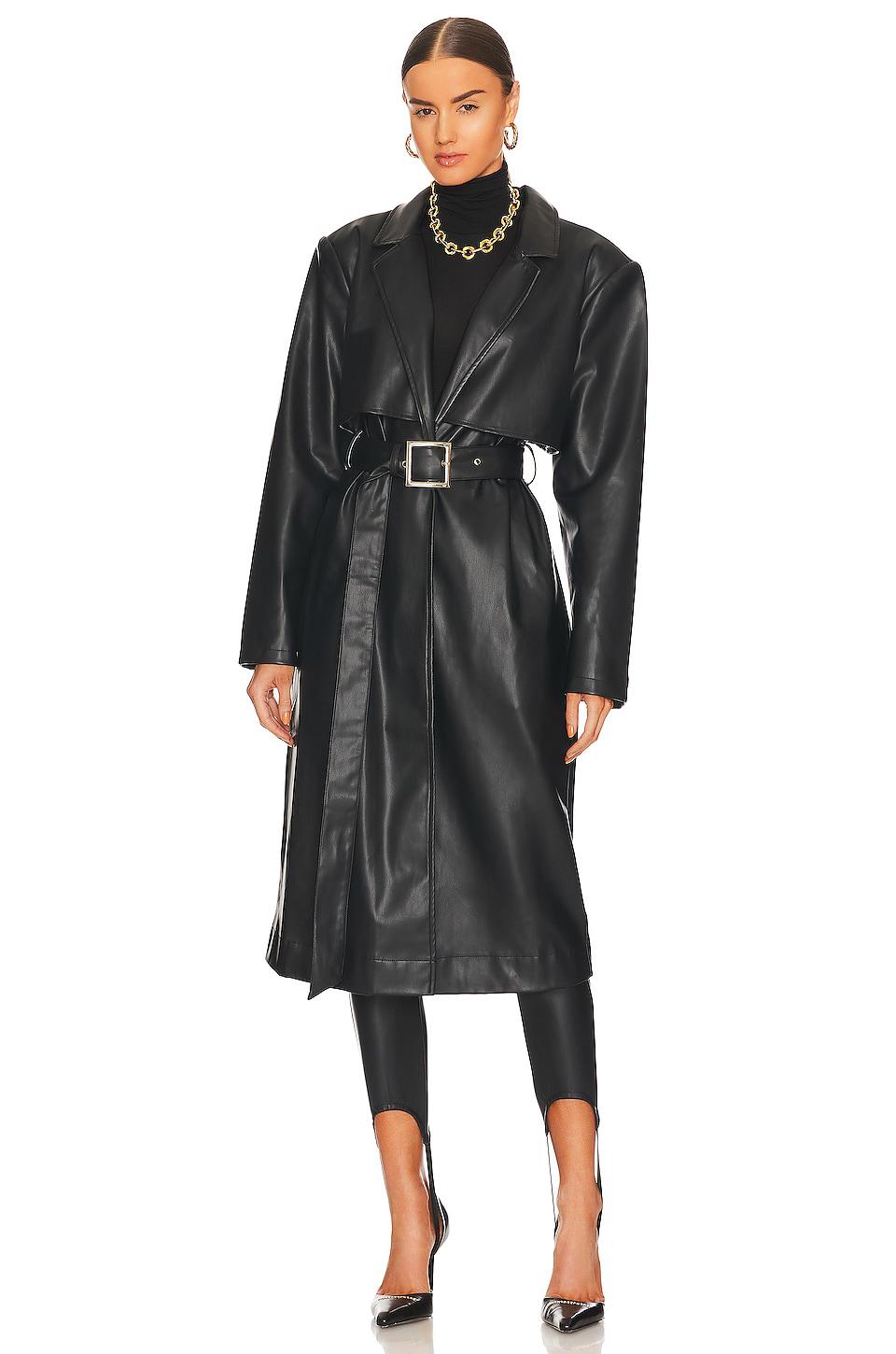 WeWoreWhat Faux Leather Trench in Black by WEWOREWHAT