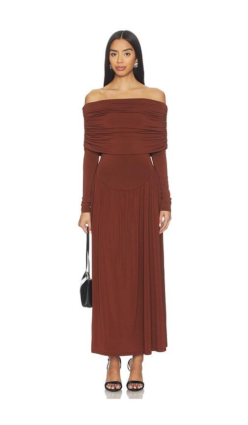 WeWoreWhat Off Shoulder Ruched Midi Dress in Burgundy by WEWOREWHAT