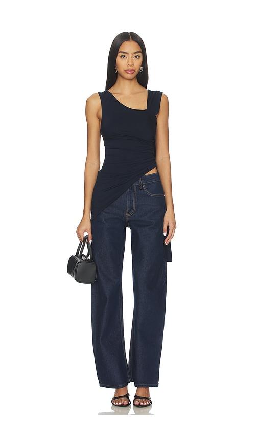 WeWoreWhat One Shoulder Draped Top in Navy by WEWOREWHAT