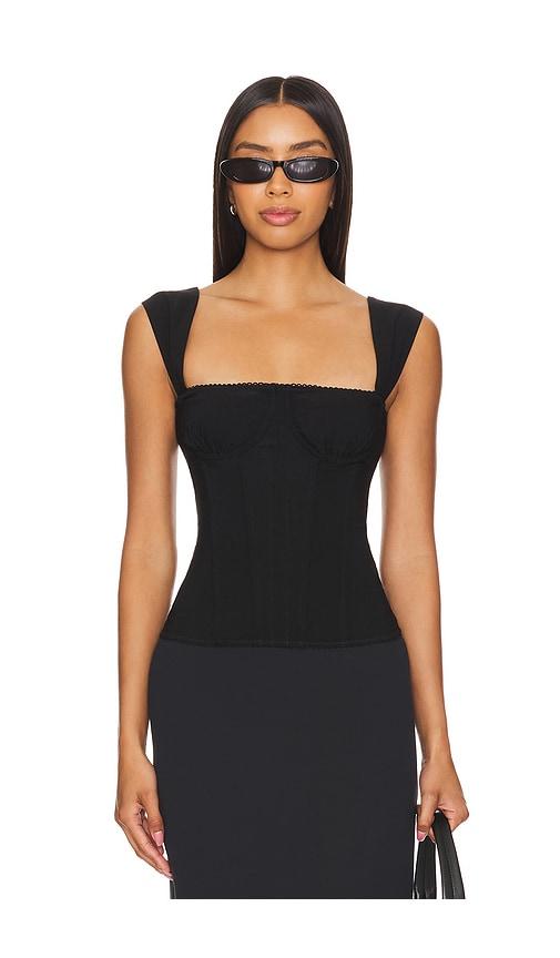 WeWoreWhat Ruched Cup Corset Top in Black by WEWOREWHAT WeWoreWhat Ruched Cup Corset Top in Black by WEWOREWHAT