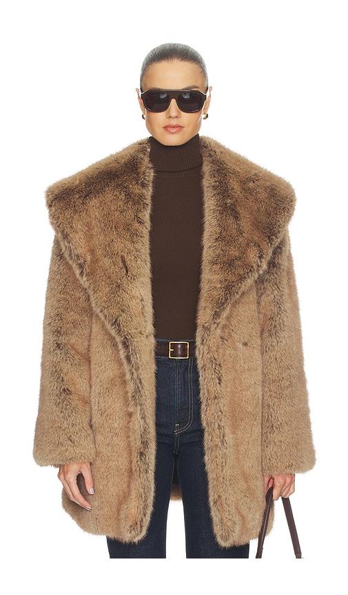WeWoreWhat Shawl Collar Faux Fur Coat in Brown by WEWOREWHAT