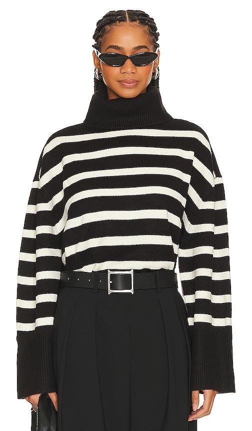 WeWoreWhat Striped Turtle Neck in Black by WEWOREWHAT