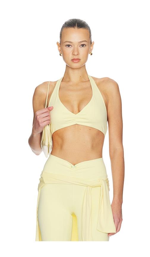 WeWoreWhat V Neck Halter Bra in Lemon by WEWOREWHAT