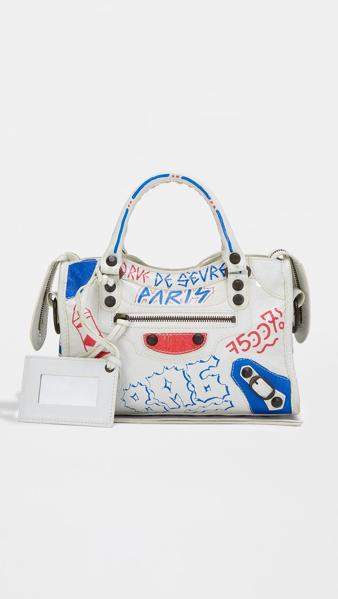 Balenciaga White Agneau Graffiti Classic Shoulder Bag by WHAT GOES AROUND COMES AROUND