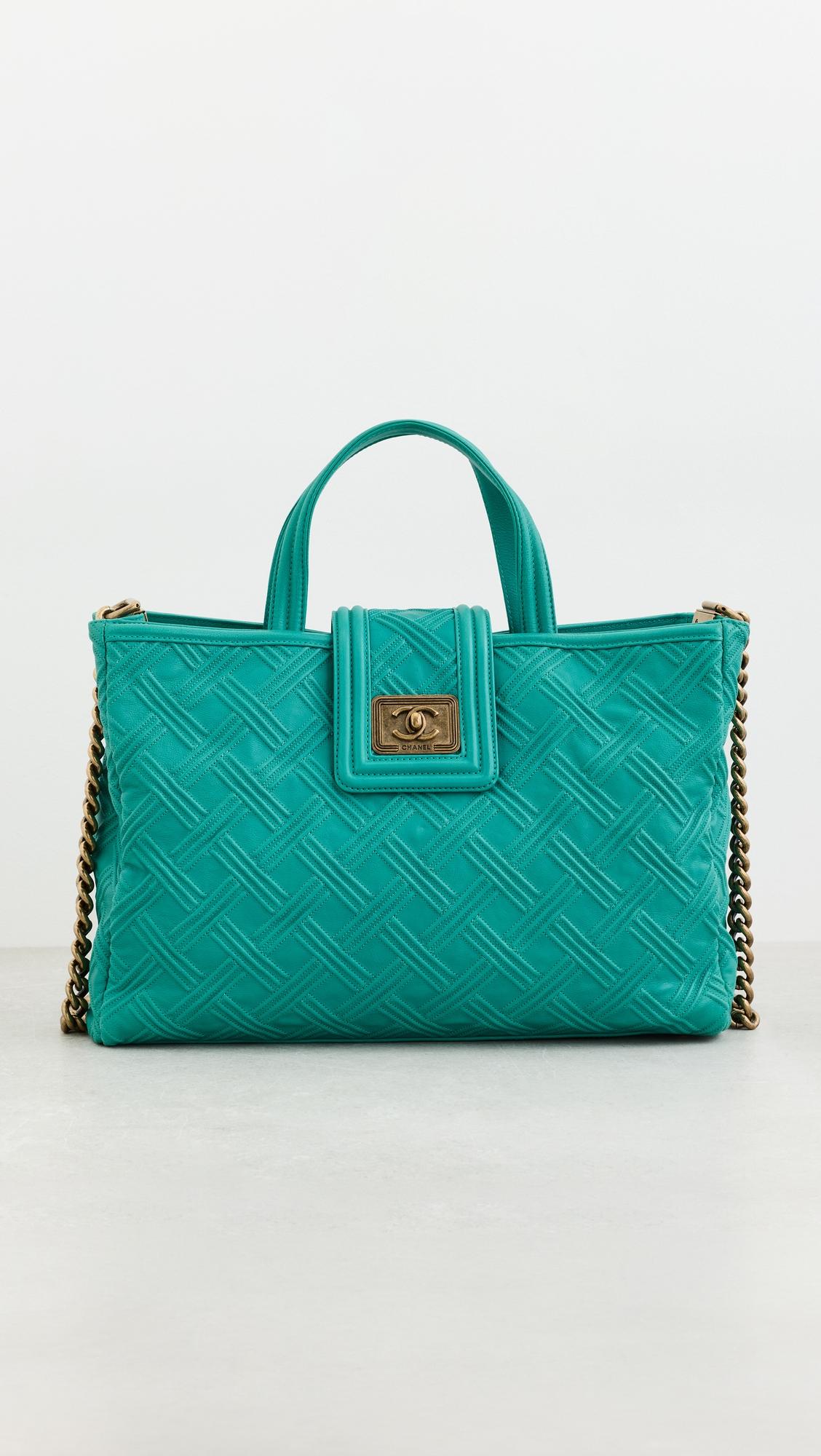 Chanel Blue Calfskin Retro Girl Shopping Tote Large by WHAT GOES AROUND COMES AROUND