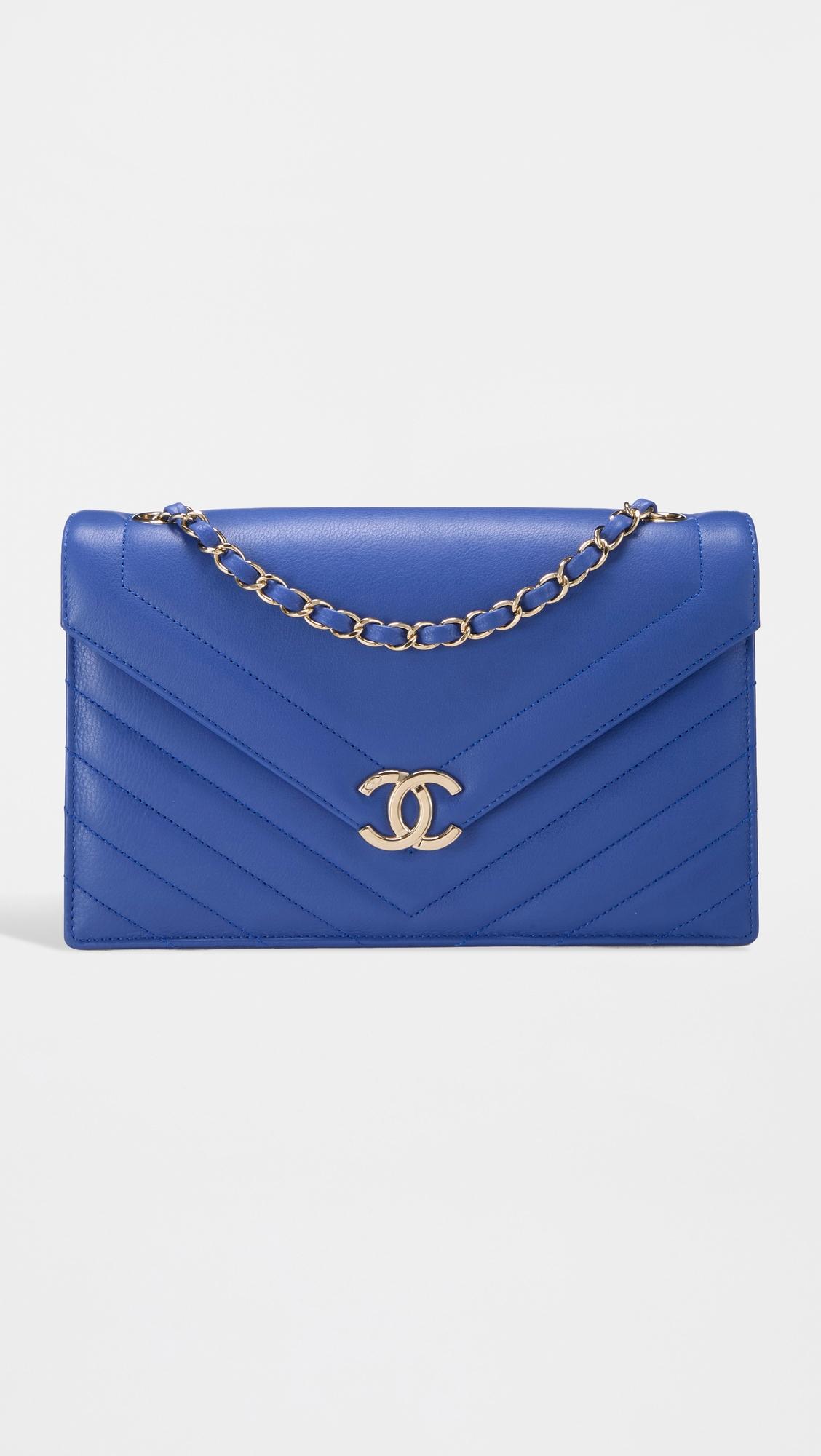 Chanel Blue Lambskin Chevron Envelope Flap 10" by WHAT GOES AROUND COMES AROUND