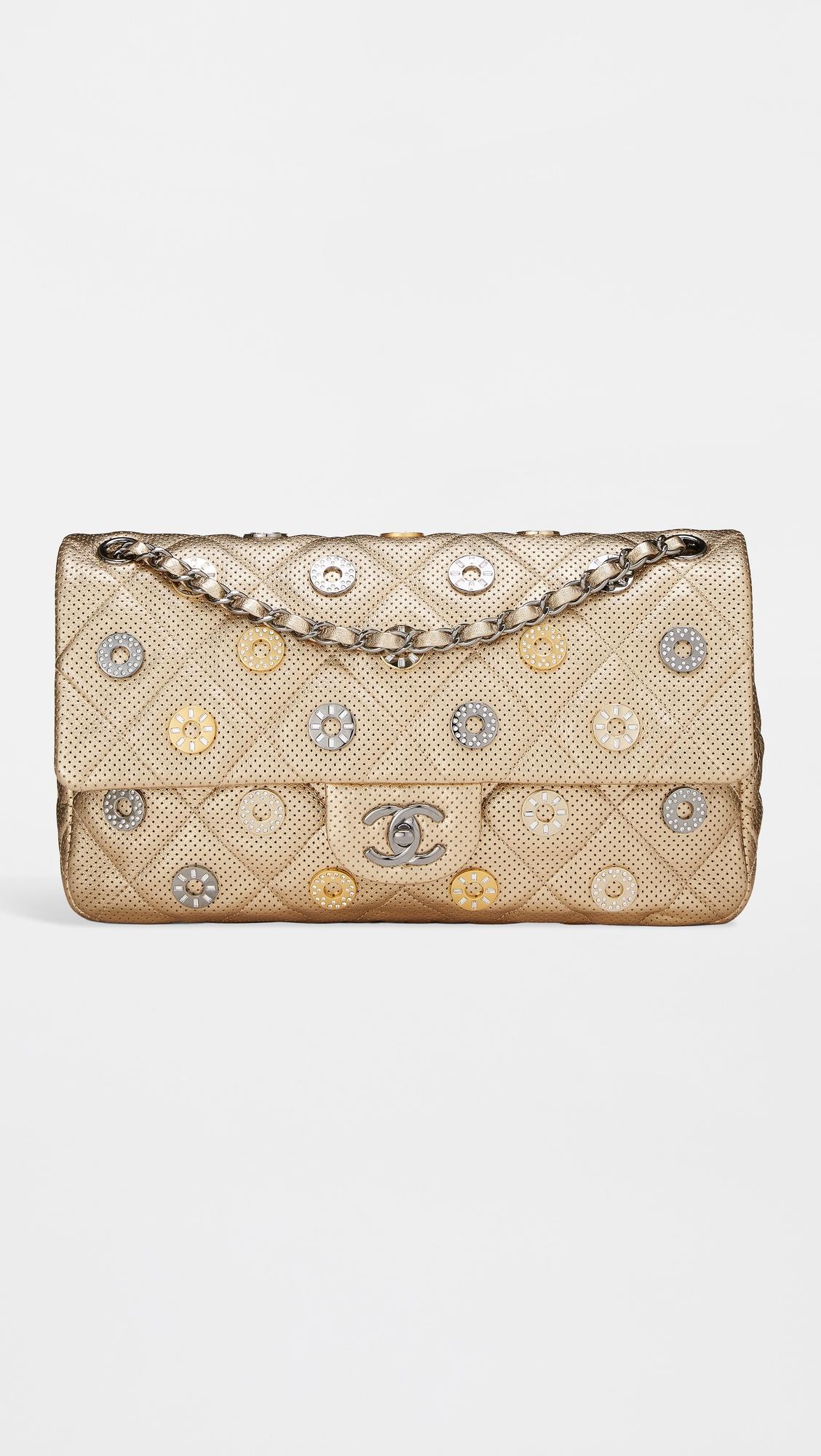 Chanel Gold Perforated Paris Dubai Medals Flap Bag 11" by WHAT GOES AROUND COMES AROUND