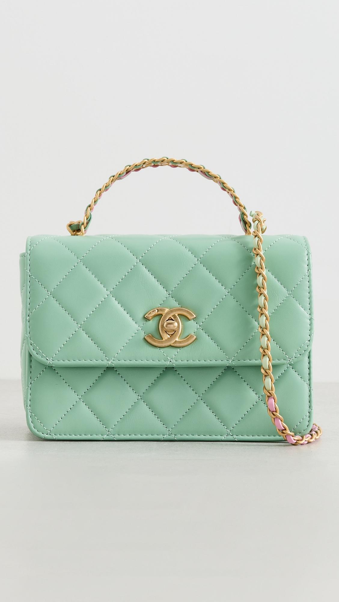 Chanel Green Lambskin Logo Top Handle Bag by WHAT GOES AROUND COMES AROUND