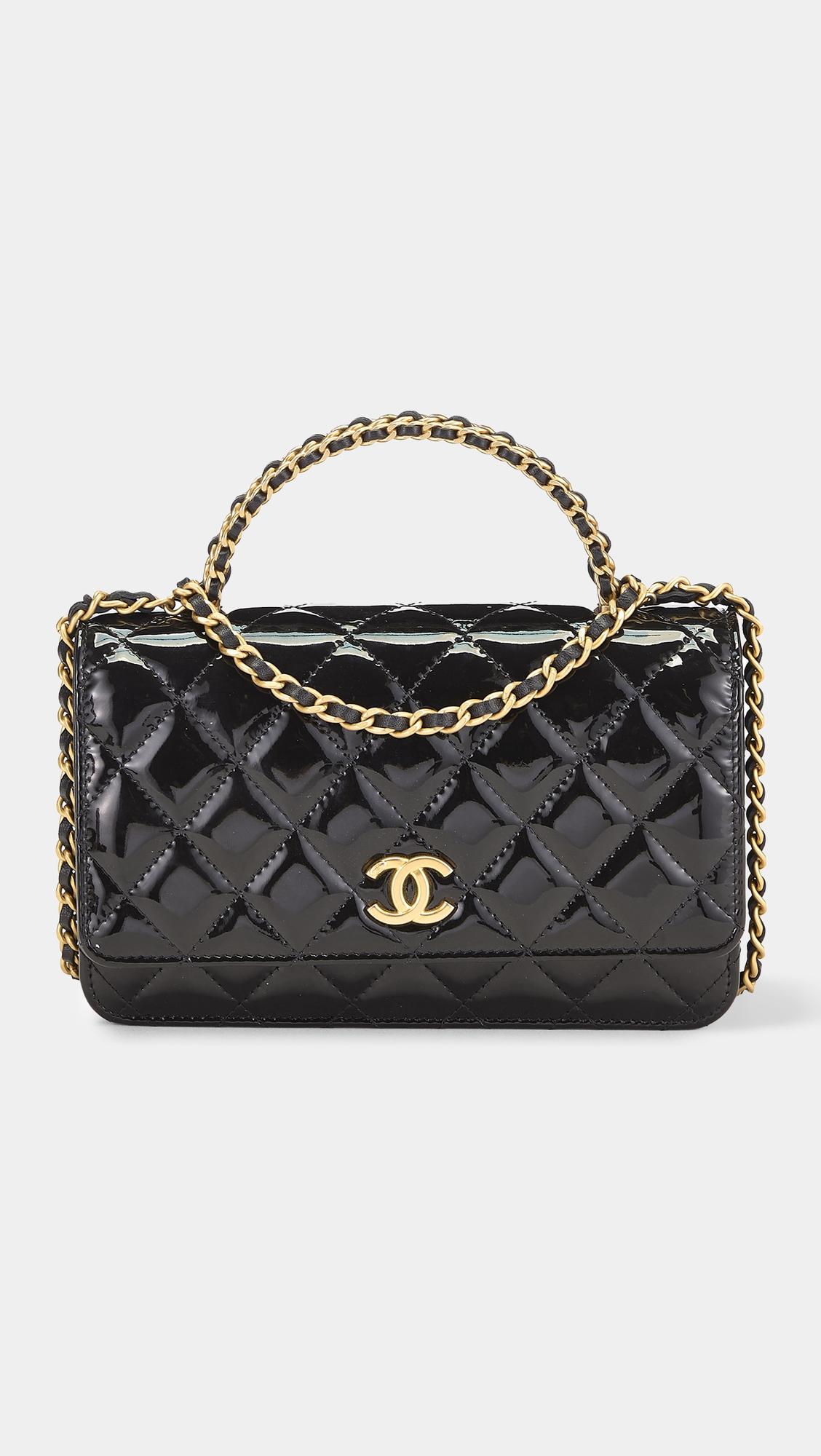 Chanel Leather Patent Top Handle Wallet On Chain by WHAT GOES AROUND COMES AROUND