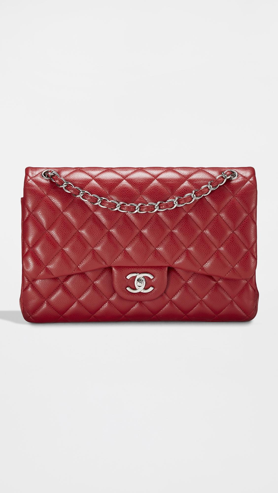 Chanel Red Caviar New Classic Jumbo Flap Bag by WHAT GOES AROUND COMES AROUND
