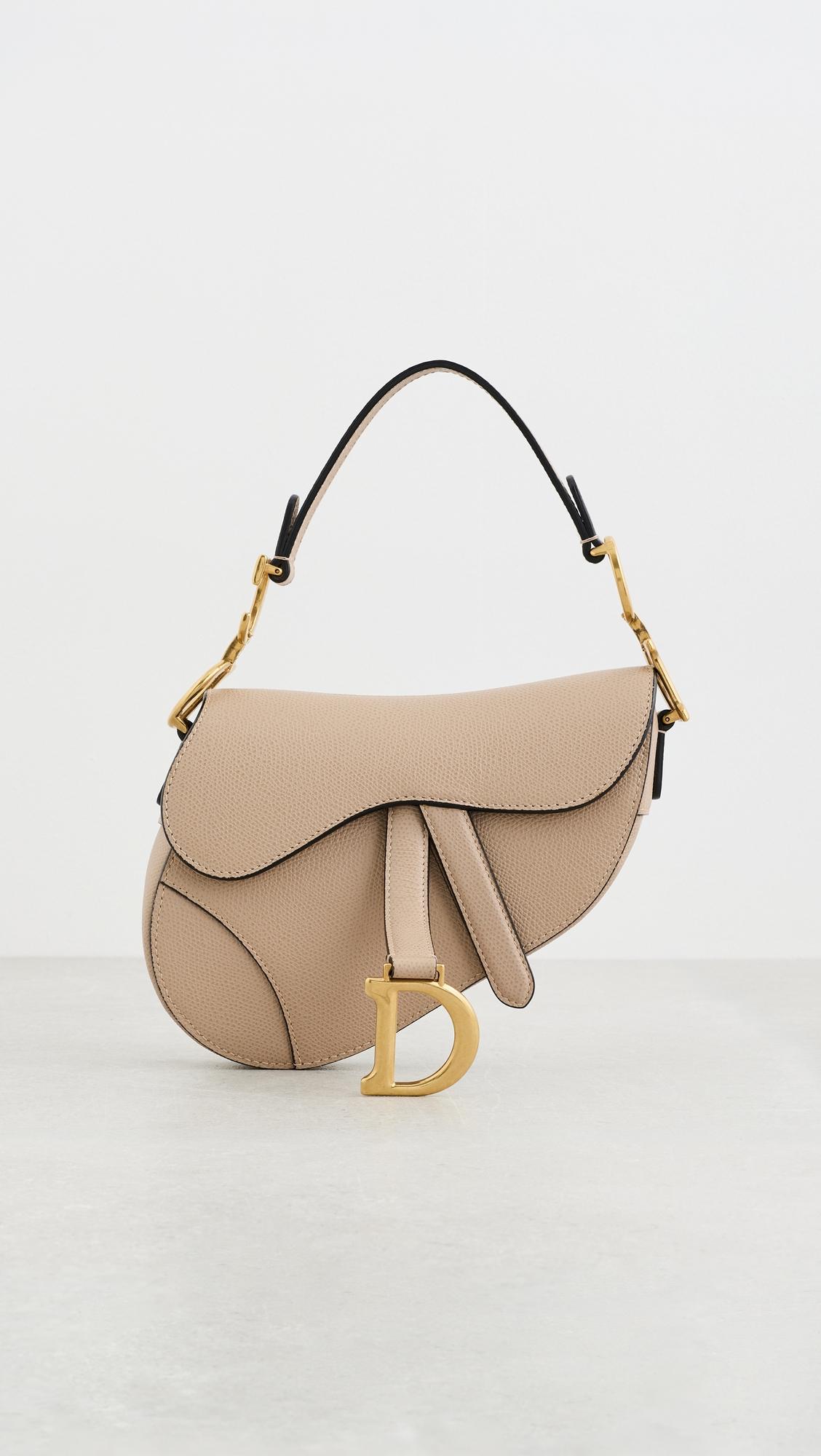 Dior Beige Grained Calfskin Saddle Mini Bag by WHAT GOES AROUND COMES AROUND