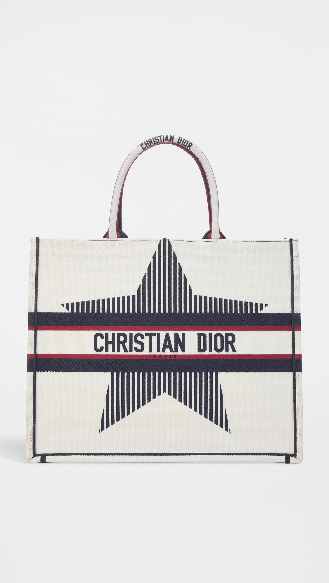 Dior White Canvas Embroidered Large Dior Alps Book Tote by WHAT GOES AROUND COMES AROUND