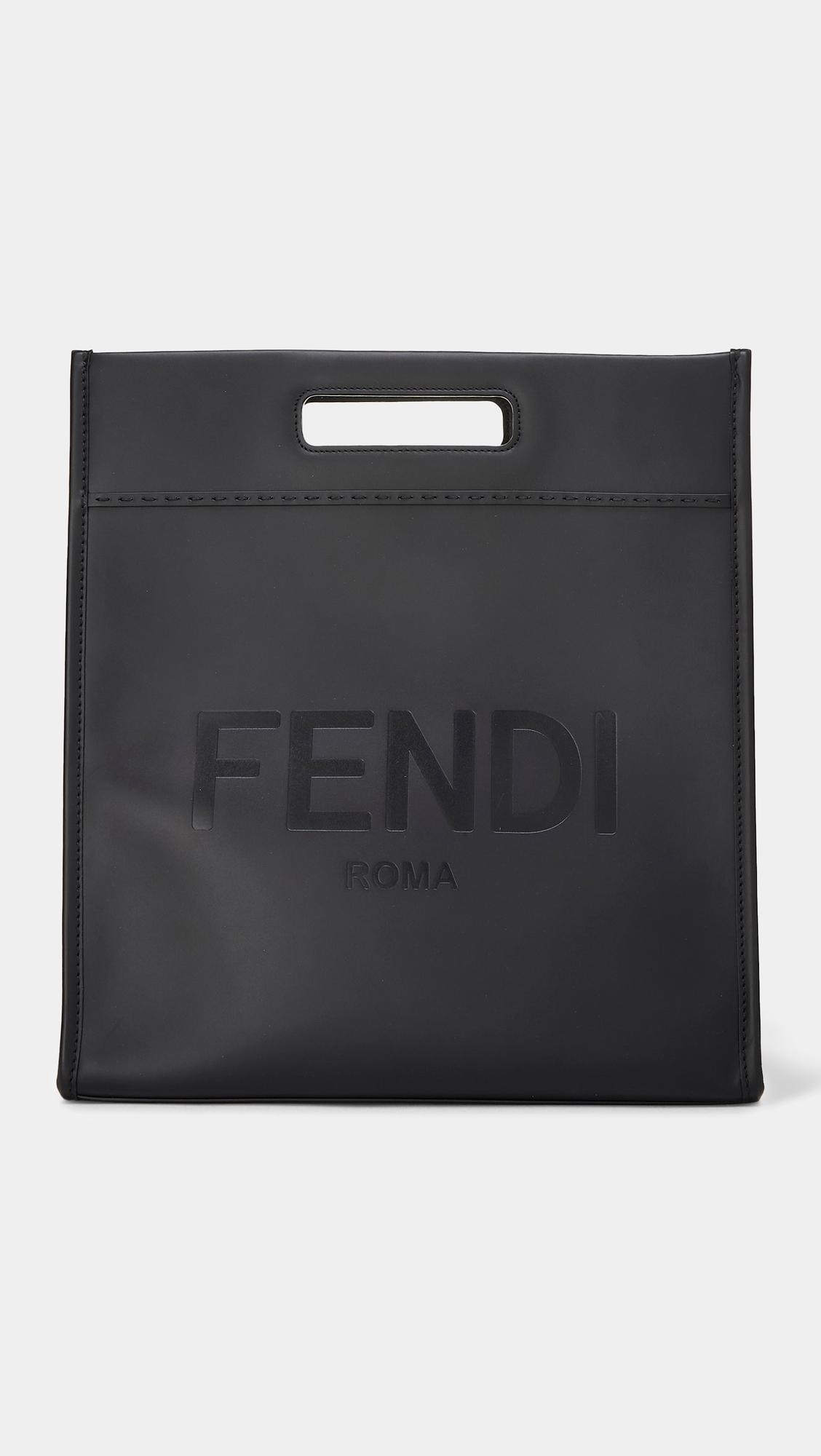 Fendi Black Calfskin Medium Logo Shopper Tote by WHAT GOES AROUND COMES AROUND