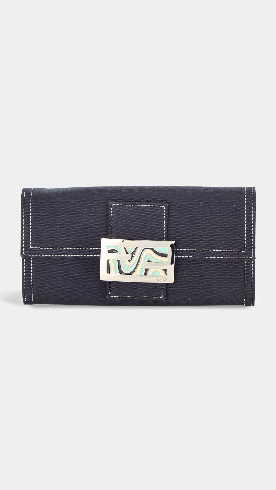 Fendi Navy Canvas Long Wallet by WHAT GOES AROUND COMES AROUND