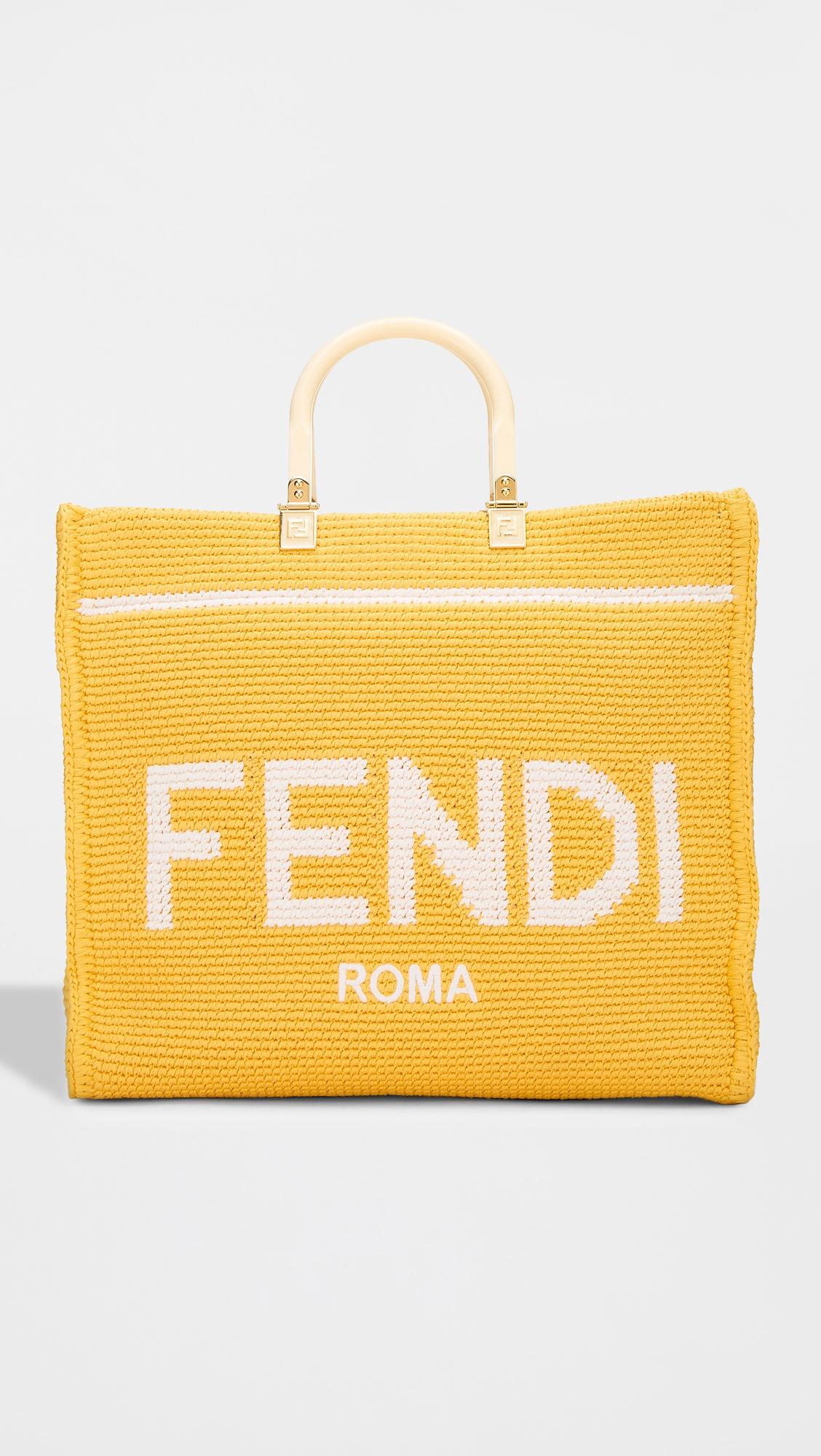 Fendi Yellow Knit Sunshine Shopper Medium Tote by WHAT GOES AROUND COMES AROUND