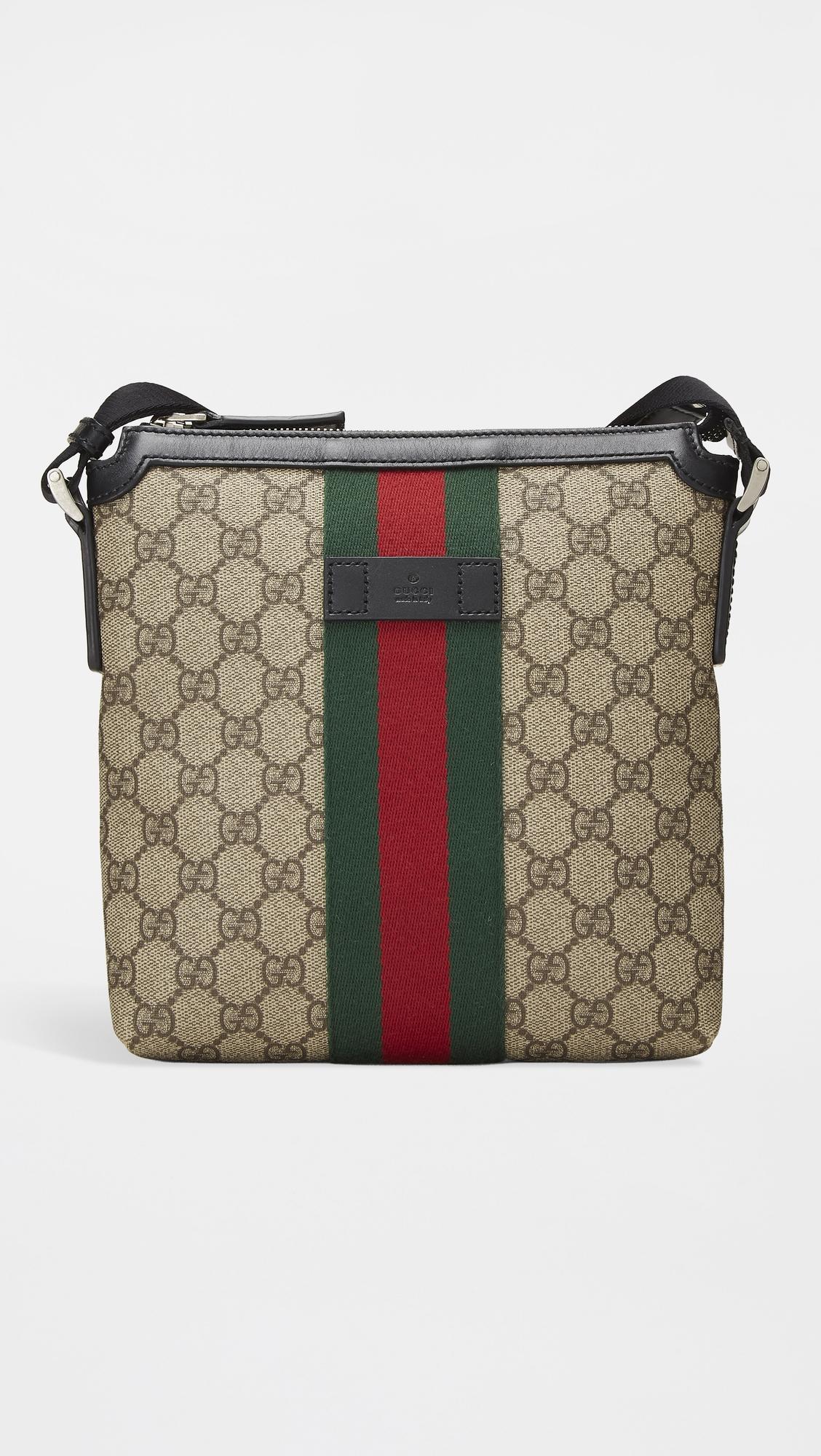Gucci Black Coated Canvas Web Flat Messenger Bag by WHAT GOES AROUND COMES AROUND