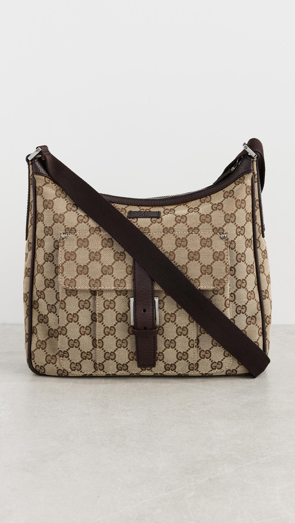 Gucci Brown Canvas Buckle Shoulder Bag by WHAT GOES AROUND COMES AROUND