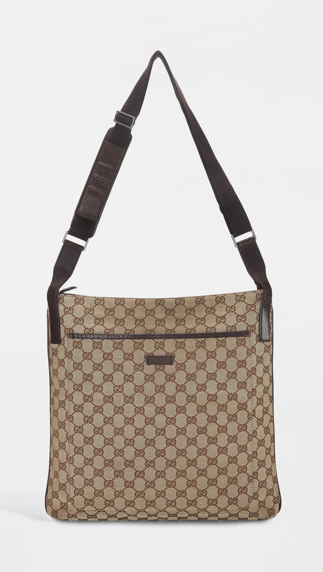 Gucci Brown Canvas Pocket Flat Messenger Bag by WHAT GOES AROUND COMES AROUND